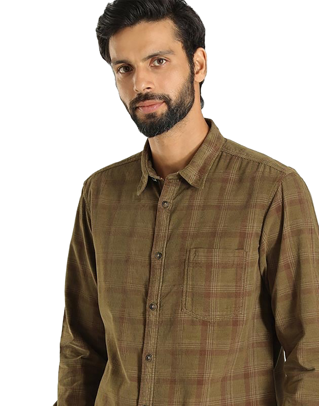 Indian Terrain Men Checkered Olive Shirt